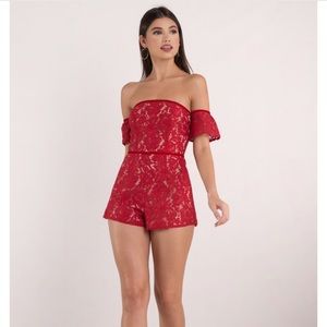 Red Lace Bardot Romper